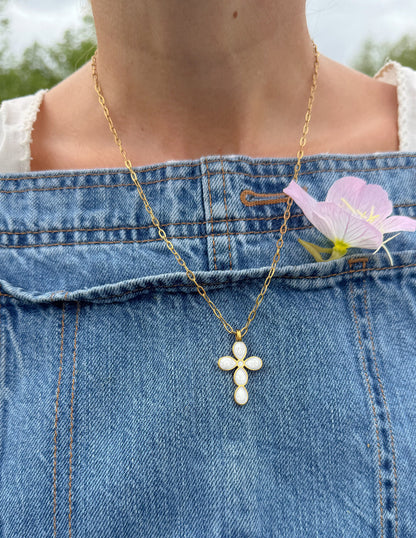 Gold Eternal Light Cross paperclip chain necklace by Elevated Faith featuring a delicate cross pendant on a modern chain.