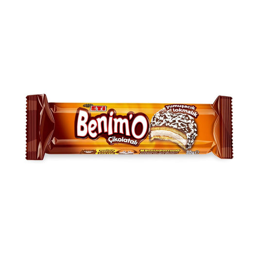 Eti Benimo Chocolate snack from S101, 80g pack, showing a close-up of the chocolate pieces in a vibrant wrapper.