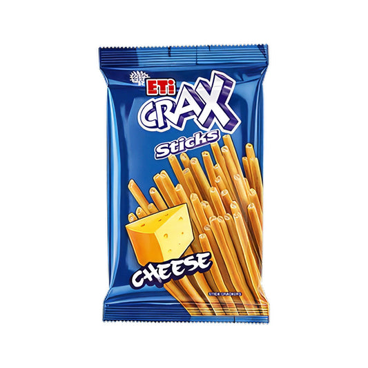 Eti Crax cheese snack in 123g package from S101, showing crispy cheese snack sticks with a golden-brown appearance.