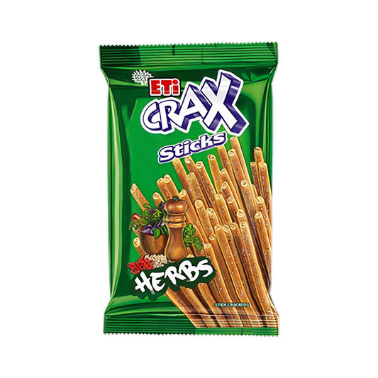 Eti Crax Herbs snack in 123g package, featuring crispy snack with herb flavor from S101 brand.