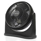 Brentwood 8-inch air circulatory fan with black blades and stand, designed for efficient airflow in heating and cooling spaces.