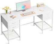 Huuger 55 Inch Computer Desk with 4 Drawers Office Desk with Mesh Shelf Gaming Desk Large Storage Writing Desk Work Desk for Home Office Study Bedroom Work from Home White