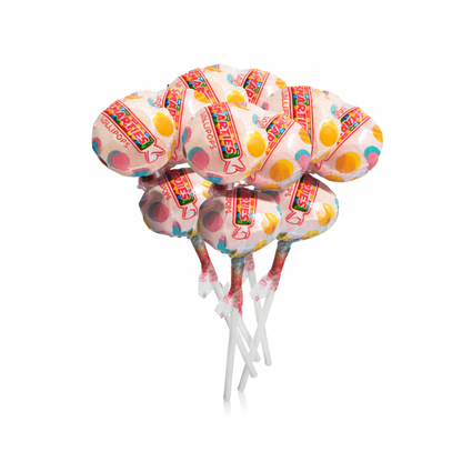Assorted fruit-flavored Smarties lollipops in a bulk Candy In Bulk bag, showing colorful round lollipops with stick handles