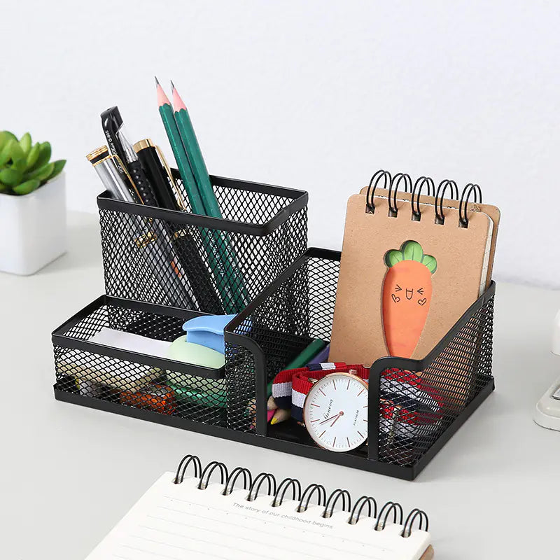 Creative Metal Four-Grid Pen Holder for Office Use