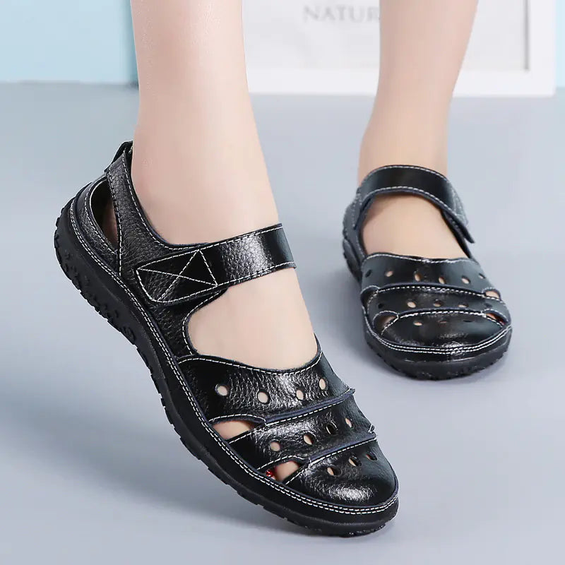 Women's Summer Leather Hollow Sandals - Breathable Comfort
