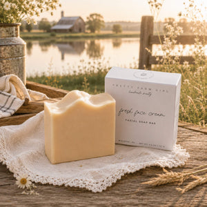 Pretty farm girl Fresh Face Cream Facial Bar soap with creamy lather and natural ingredients, ideal for gentle cleansing.