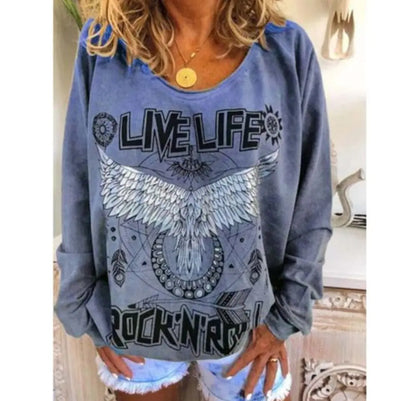 Casual Round Neck Long Sleeve Printed T-Shirt