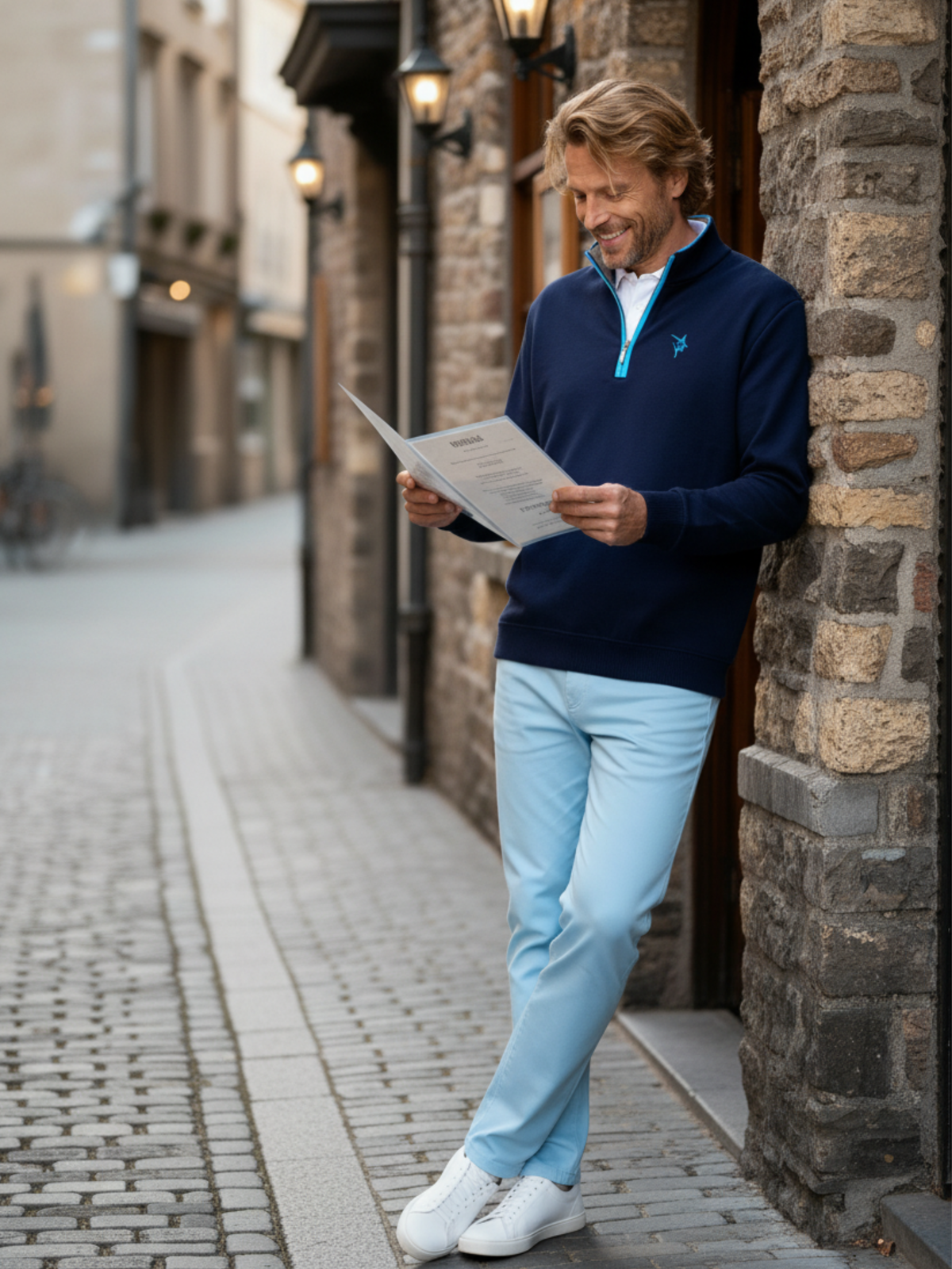 White Water Life Freeport Pant in a doorway, showcasing versatile performance pants with a comfortable fit and durable fabric.