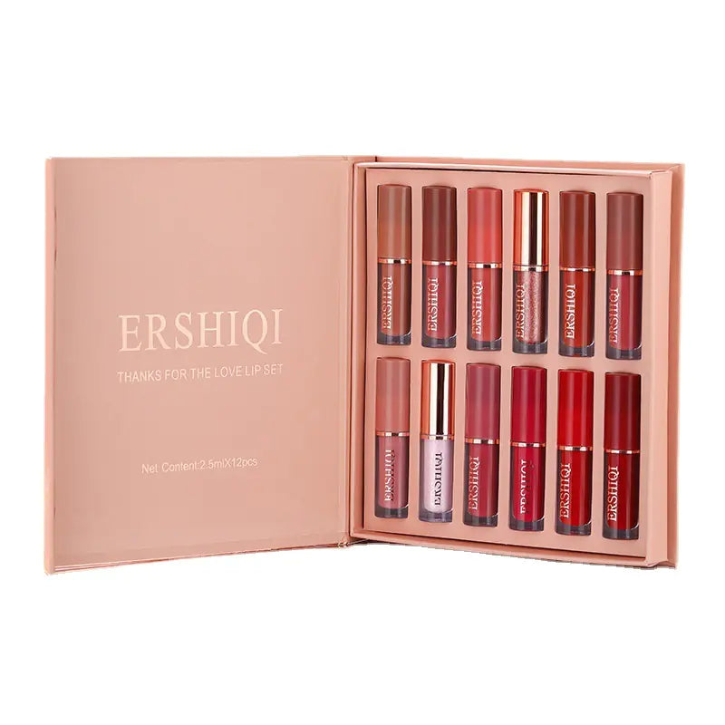 12 Pcs Kiss-Proof Velvet Matte & Glossy Lipstick Set - Hydrating Shades Gift Box