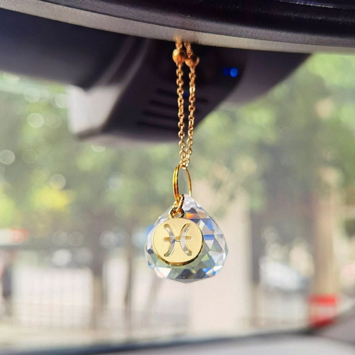 Darn Good Yarn Zodiac Car Suncatcher mirror charm featuring a celestial design, perfect for home decor or vehicle decoration.