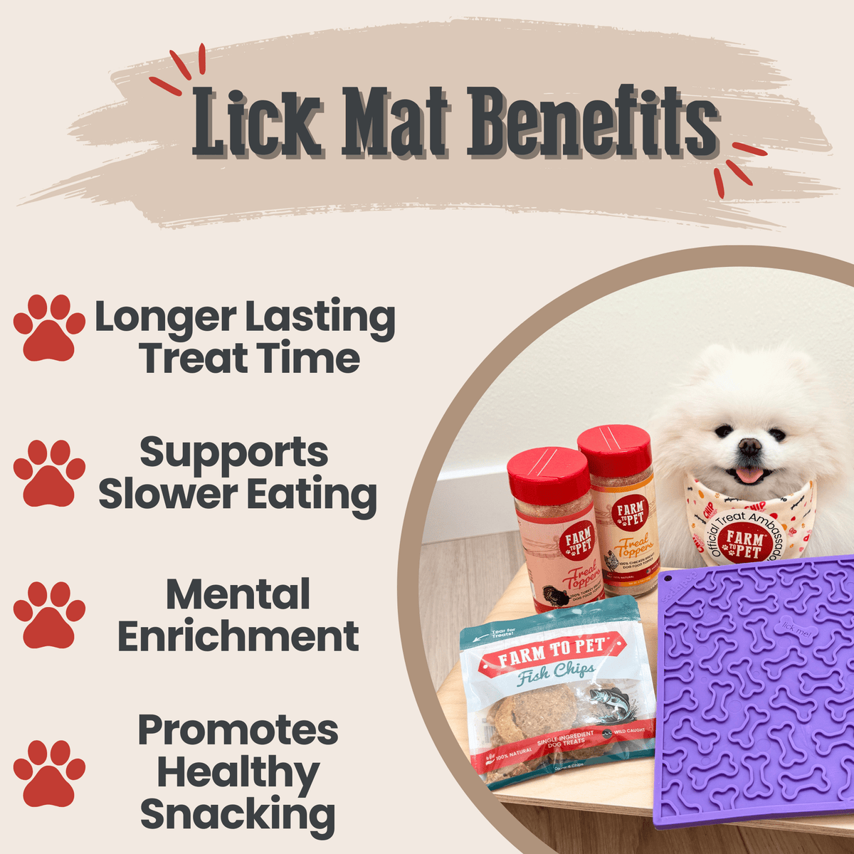 Farm To Pet large purple dog bone lick mat for dogs, showing textured surface and enrichment design