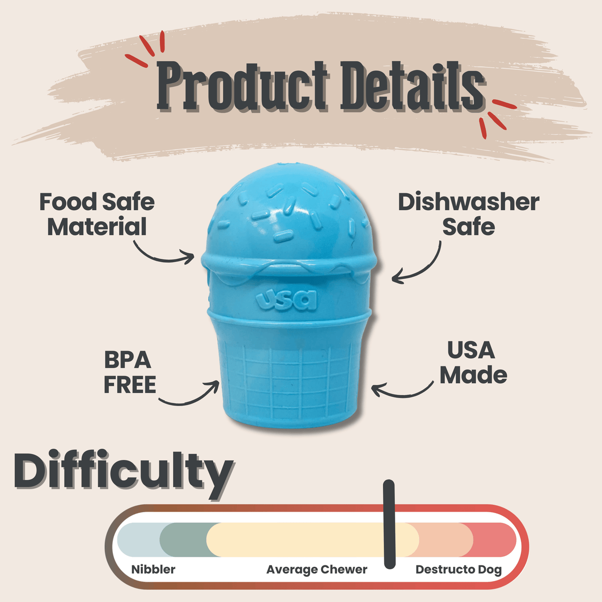 Farm To Pet dog treat dispenser in blue ice cream color, featuring a durable treat holder and dispensing mechanism for pets.