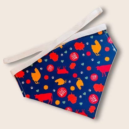 Farm To Pet tie-on dog bandana with adjustable string tie, featuring a stylish design for dogs and cats.