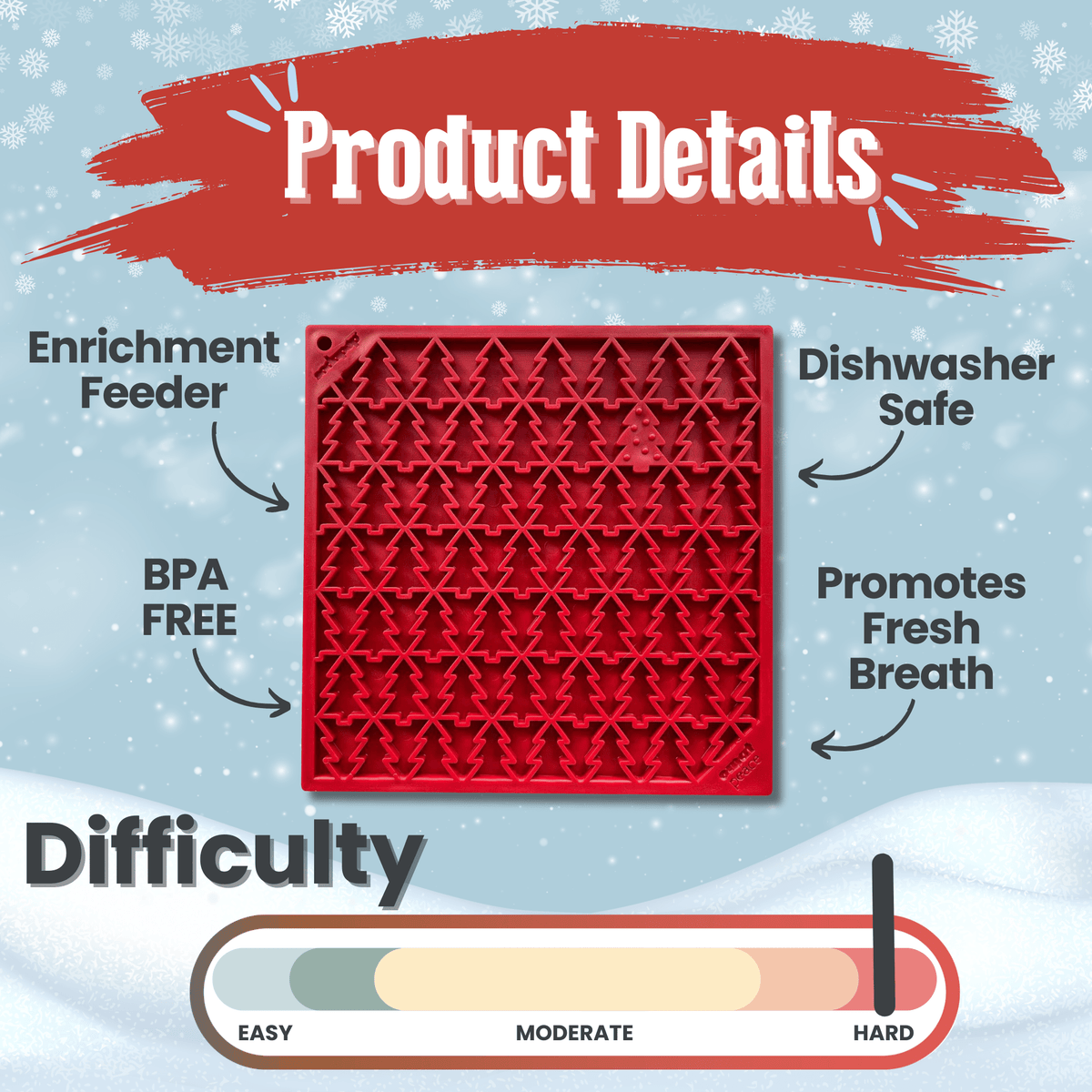 Farm To Pet Holiday Dog Lick Mat with red Christmas trees, large size, featuring textured enrichment surface