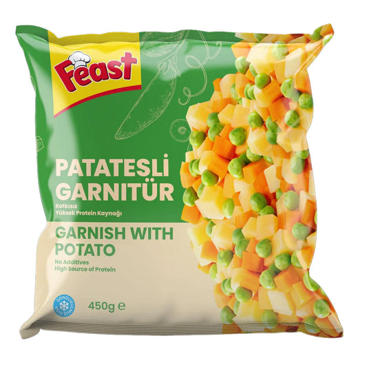 S101 Feast Garnish with Potato in 450g package, featuring a colorful potato-based vegetable garnish.