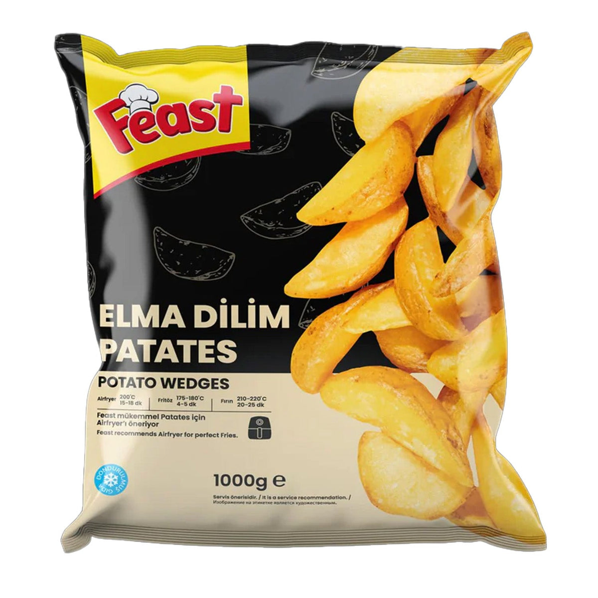 S101 Feast Potato Wedge, Elma Dilim Patates, 1000g package of sliced potatoes for frying or baking.