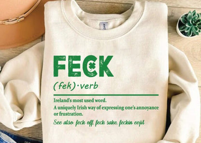Mens Feck Irish St. Patrick's Day graphic T-shirt by Spun Bamboo, featuring a green Feck SVG design on bamboo and cotton fabric.