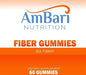 AmBari Nutrition fiber gummies supplement for weight loss, showing a close-up of colorful gummy vitamins on a white background.