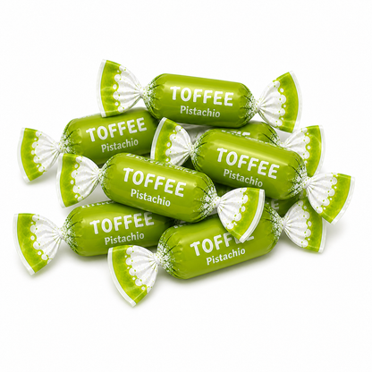 Fida Pistachio Toffee Candy in a bulk value bag, showing colorful candies with pistachio flavor from Candy In Bulk.
