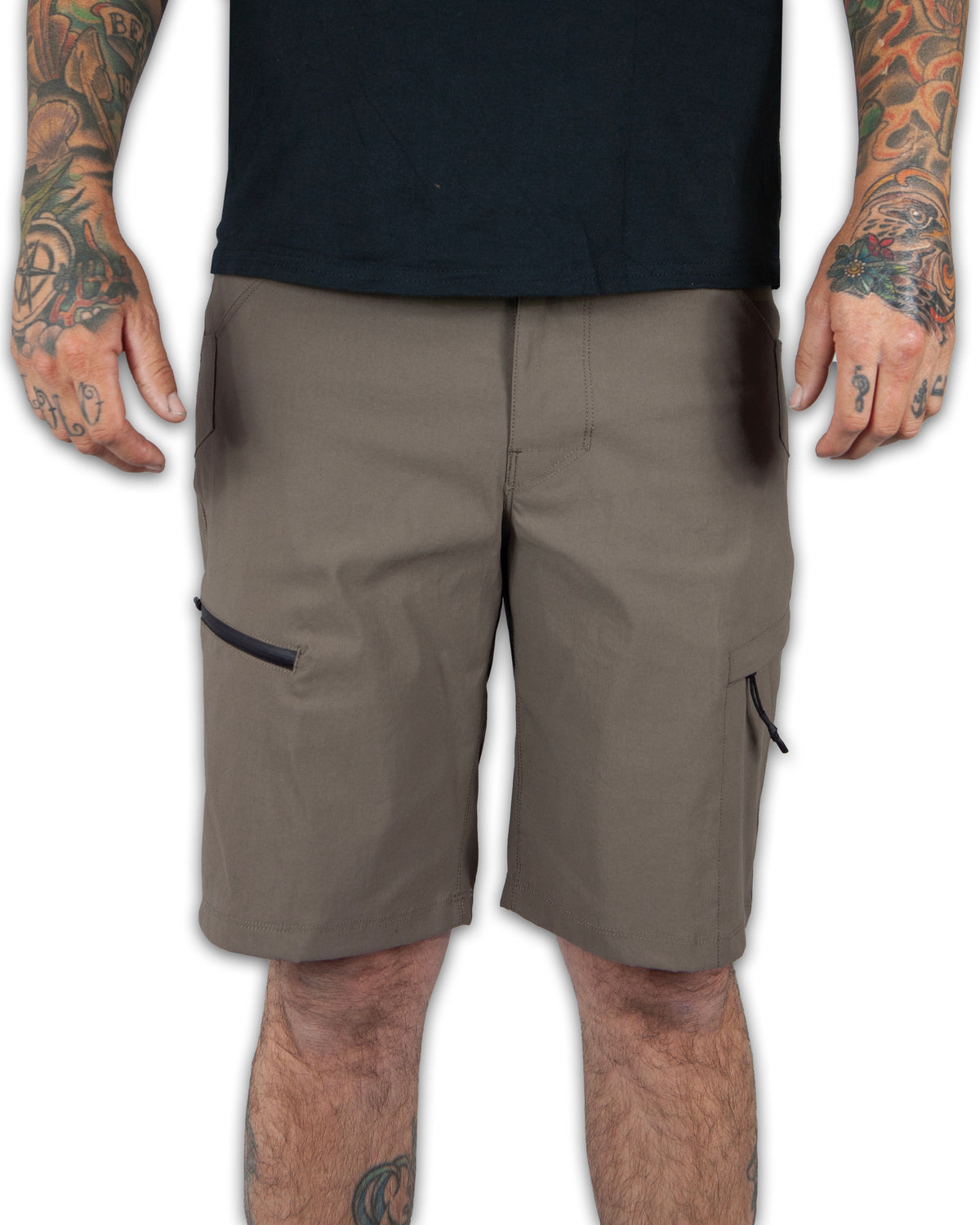 Off The Grid Surplus Deadwood field shorts in earthy tones, featuring durable fabric and practical pockets for outdoor wear.