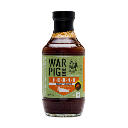 WarPig BBQ FUBAR Flamethrower with black handle and nozzle, ready for grilling or outdoor cooking.