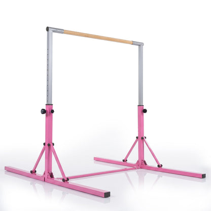 Foldable GBruno Store gymnastics bar for kids ages 3+ with adjustable height from 35.5 to 59 inches, designed for safe indoor use.