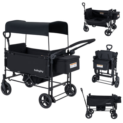 GBruno foldable wagon stroller for 2 kids with removable canopy and adjustable push handle, ideal for family outings.