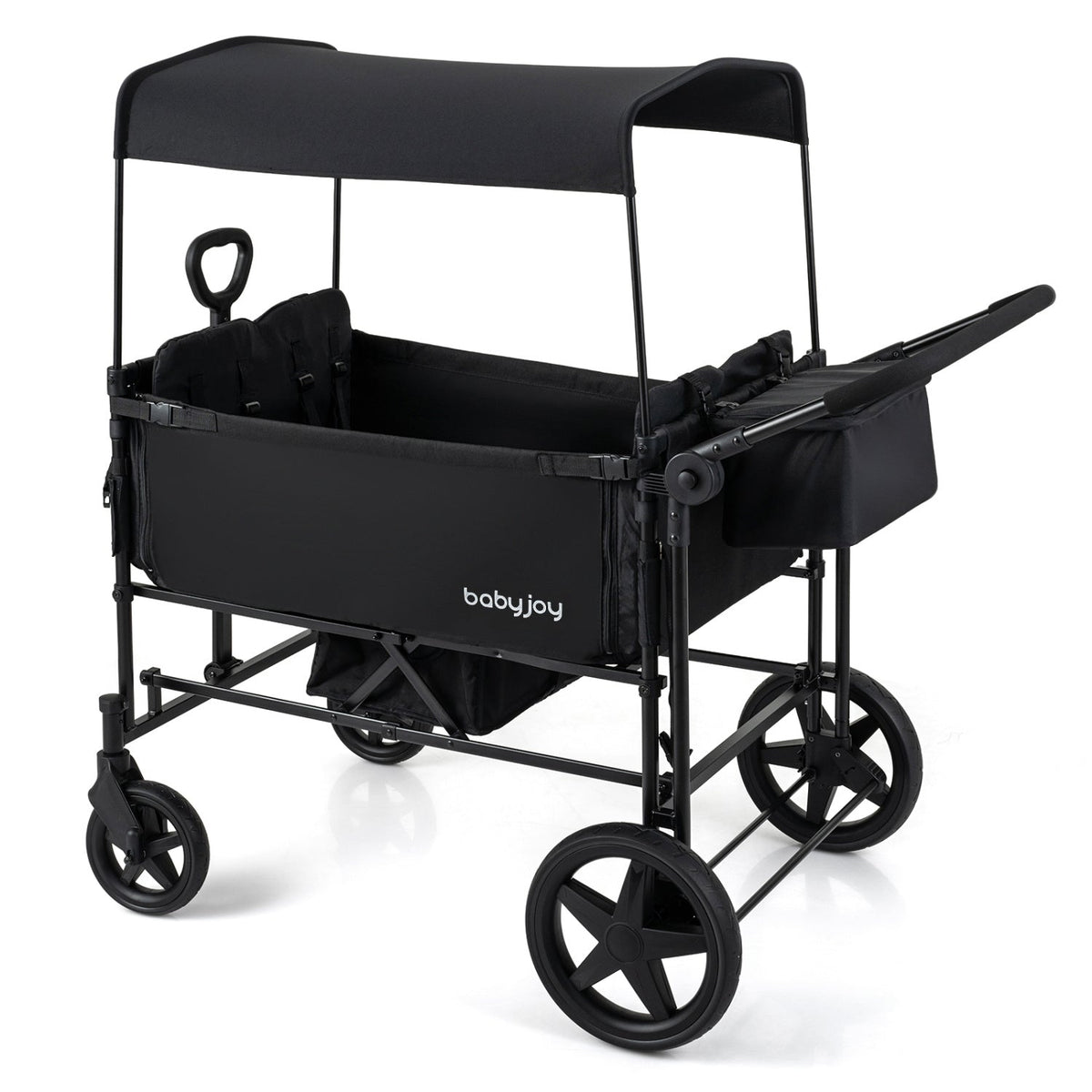 Foldable GBruno Store baby wagon stroller for four kids with removable canopy and adjustable push handle, suitable for family outings.