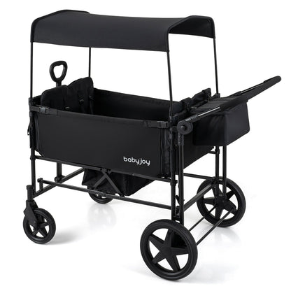 Foldable GBruno Store baby wagon stroller for four kids with removable canopy and adjustable push handle, suitable for family outings.