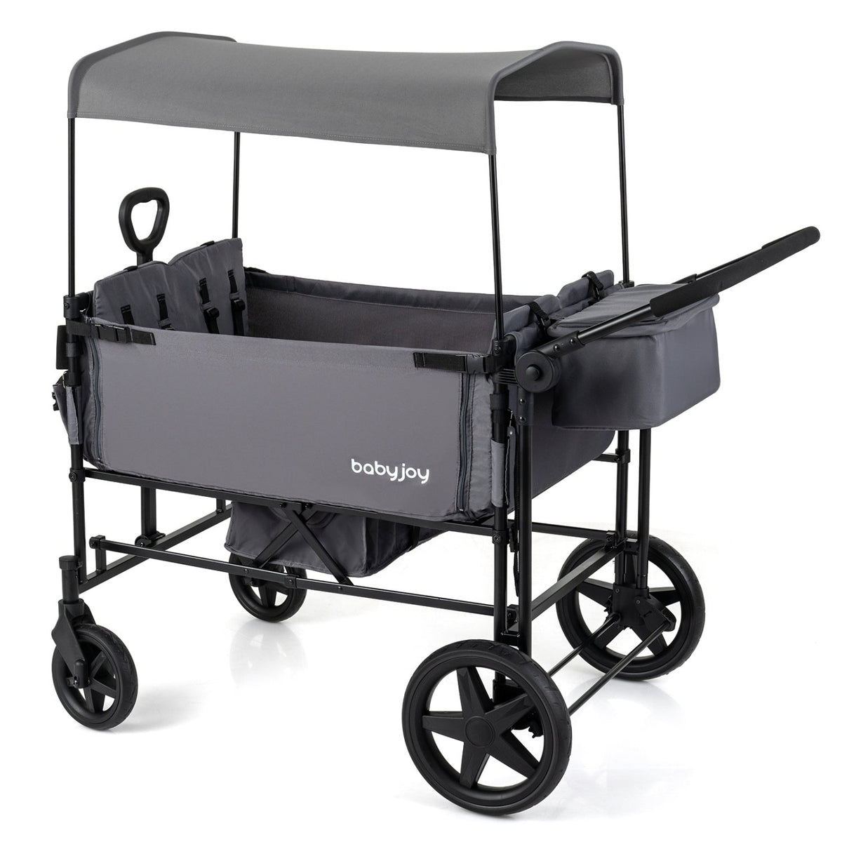 Foldable GBruno Store baby wagon stroller for four kids with removable canopy and adjustable push handle, suitable for family outings.