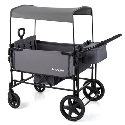 Foldable GBruno Store baby wagon stroller for four kids with removable canopy and adjustable push handle, suitable for family outings.