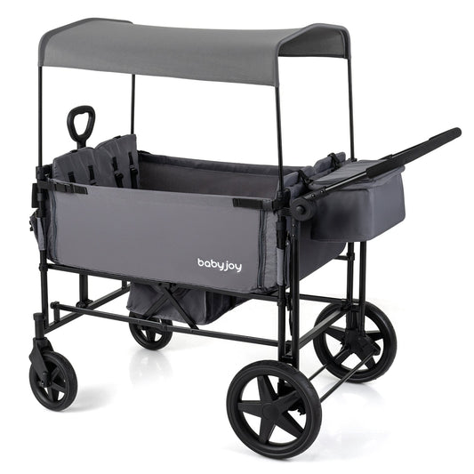 Foldable GBruno Store baby wagon stroller for four kids with removable canopy and adjustable push handle, suitable for family outings.