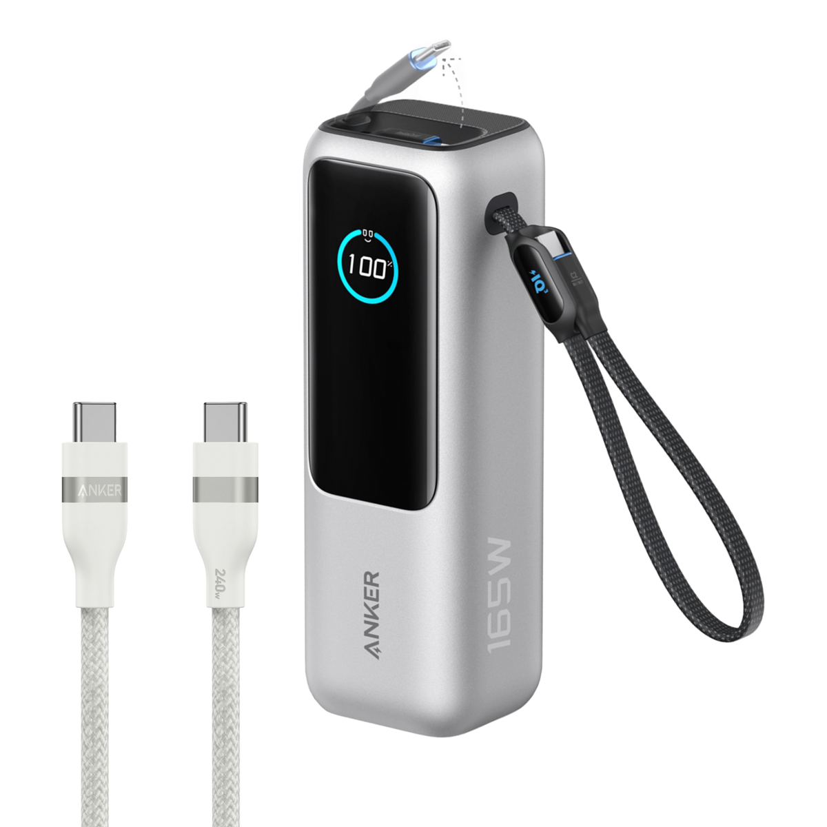 Anker 25K 165W laptop power bank with built-in retractable cables, portable charger for laptops and devices