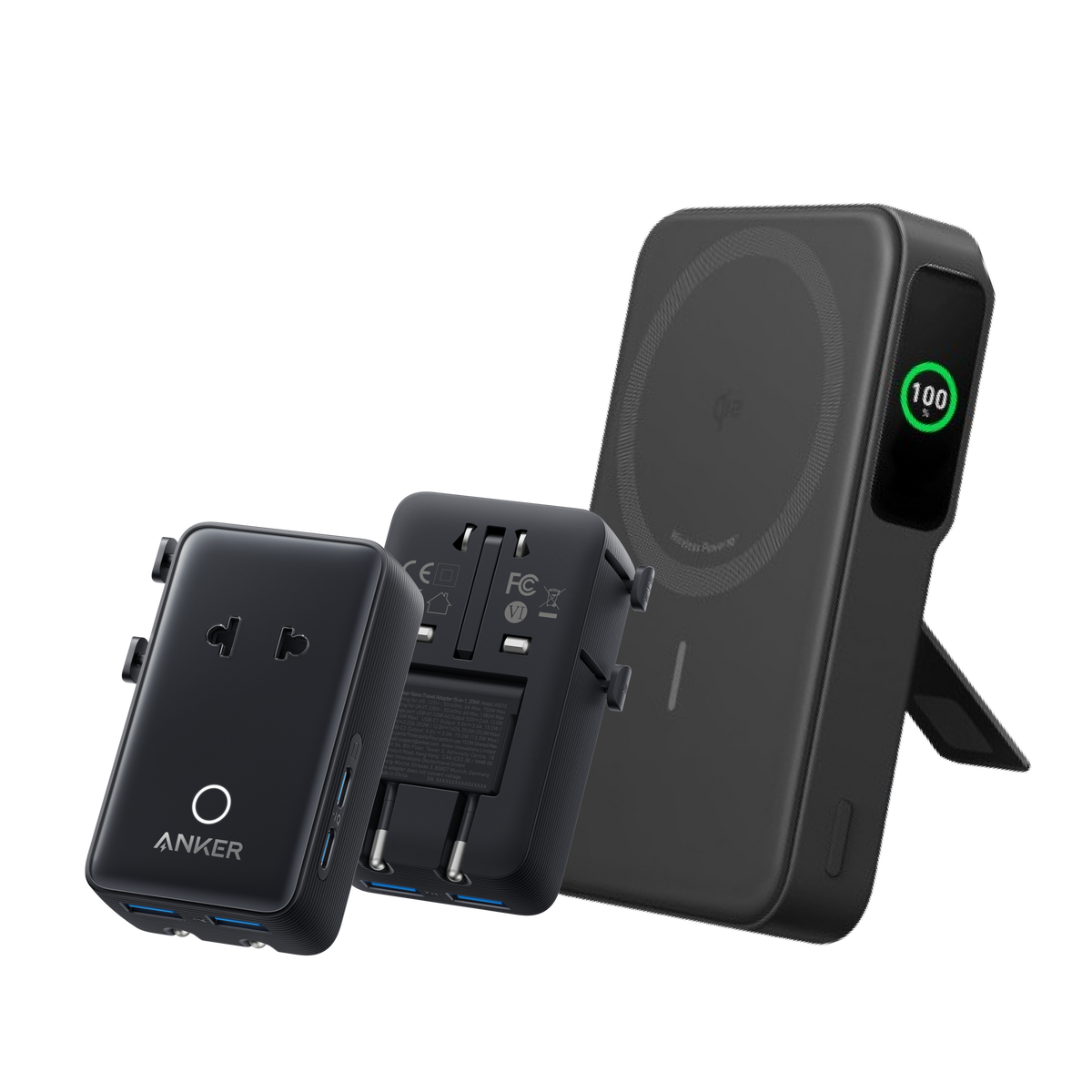 Anker MagGo Power Bank 10K showing a portable black power bank with magnetic charging feature and digital display.