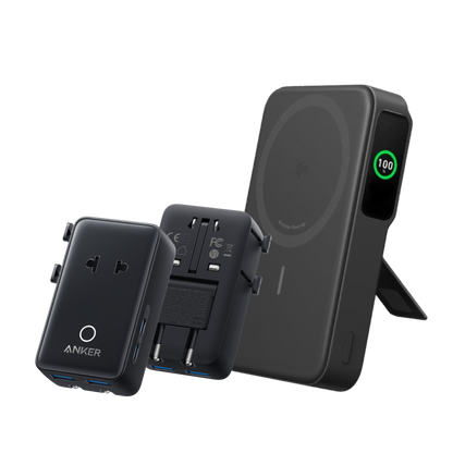 Anker MagGo Power Bank 10K showing a portable black power bank with magnetic charging feature and digital display.
