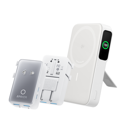 Anker MagGo 10K Power Bank showing sleek black design with magnetic charging surface and compact size on white background.