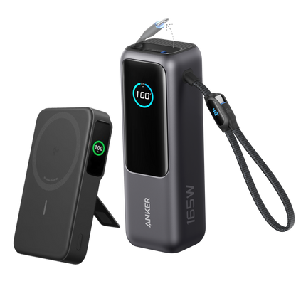 Anker MagGo 10K Power Bank showing sleek design and magnetic charging surface for wireless device charging.