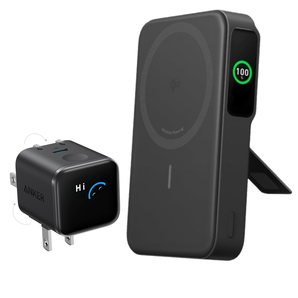 Anker MagGo Power Bank with 10,000mAh capacity showing sleek black design and magnetic charging surface.