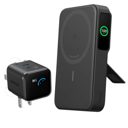 Anker MagGo Power Bank with 10,000mAh capacity showing sleek black design and magnetic charging surface.