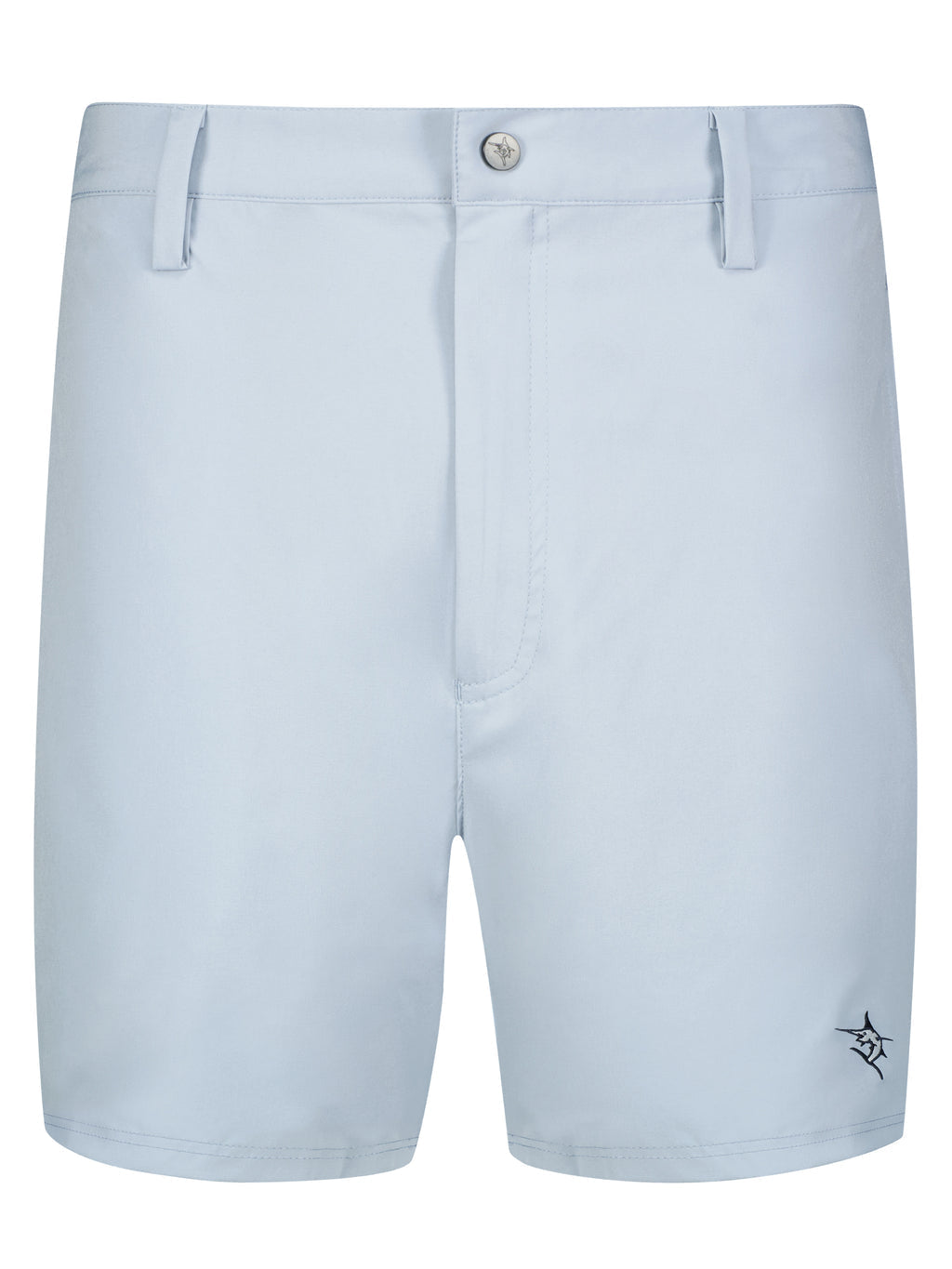 Grey White Water Life Freeport Shorts laid flat showing elastic waistband and lightweight, quick-drying fabric for effortless performance.