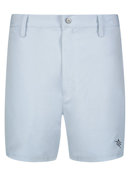 Grey White Water Life Freeport Shorts laid flat showing elastic waistband and lightweight, quick-drying fabric for effortless performance.