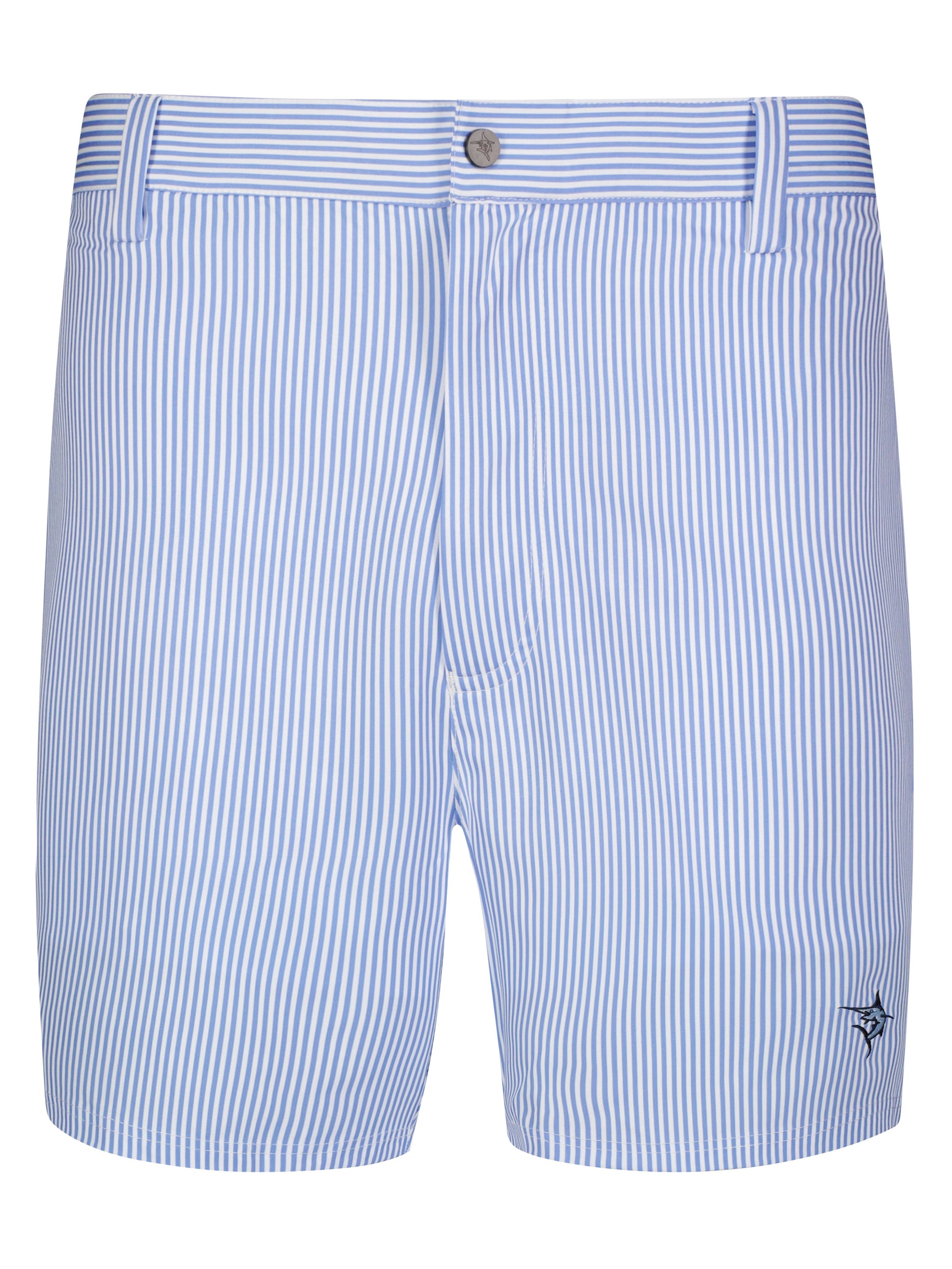 Blue seersucker Freeport shorts by White Water Life, lightweight and casual for effortless summer style.