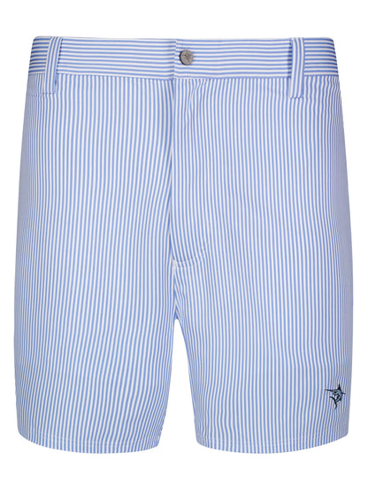 Blue seersucker Freeport shorts by White Water Life, lightweight and casual for effortless summer style.