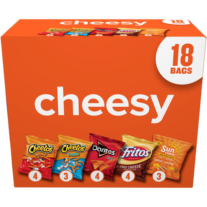 BackupMyFilesNow® Frito-Lay cheesy snack chips variety pack with 18 assorted snack chips in colorful packaging.