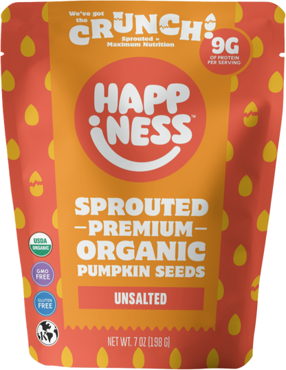 Unsalted snack product from Happiness Foods, showing the front packaging with clear branding and product details.