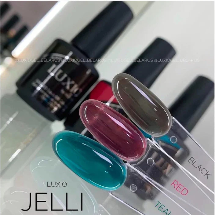 Luxio Gel Polish Jelli Red 15ml bottle, vibrant red color with sleek packaging, perfect for gel nail manicures.