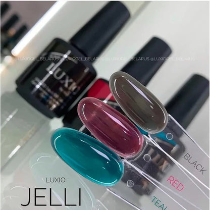 Luxio Gel Polish Jelli Red 15ml bottle, vibrant red color with sleek packaging, perfect for gel nail manicures.