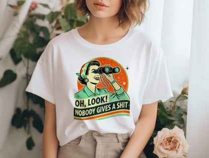 Unisex bamboo cotton graphic T-shirt with retro funny woman humorous quote design by Spun Bamboo, men's printed style.