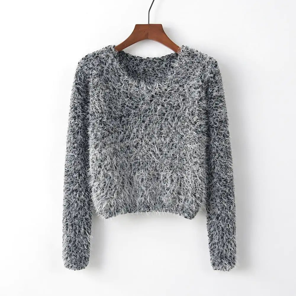 Solid Color Round Neck Pullover Sweater for Women