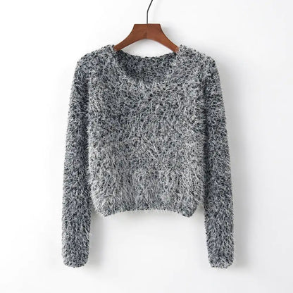 Solid Color Round Neck Pullover Sweater for Women